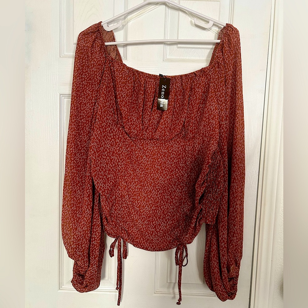 Zenobia balloon sleeve ruched top
